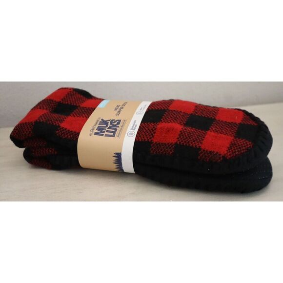 Original Muk Luks 16342-612 Men’s Sz L/XL (11-13) Red/Black Plaid Slipper Socks - Picture 3 of 6